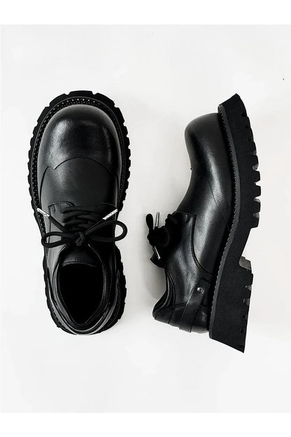 Chunky Black Platform Derby Shoes with Rounded Toe