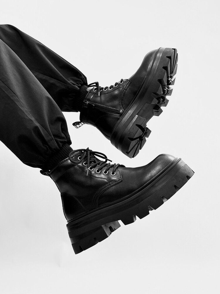 Lace Up Thick Sole Short Boots