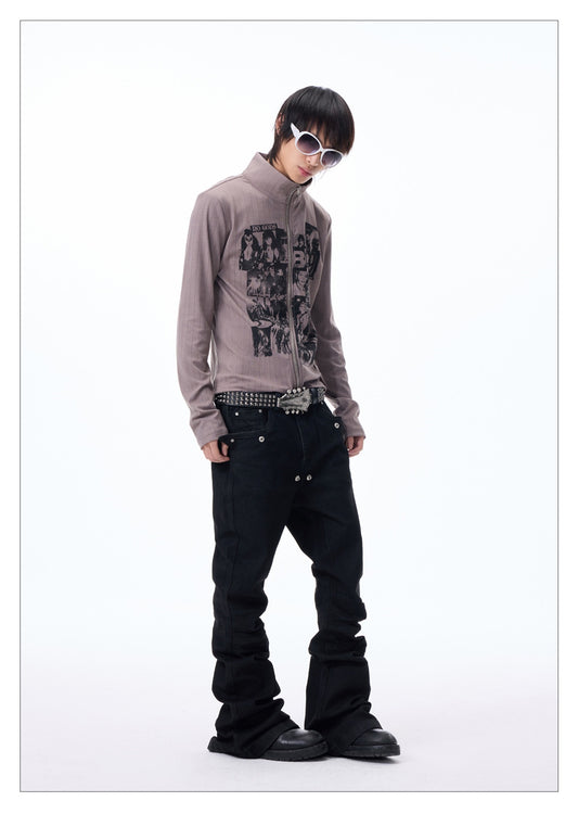 Slim-fit Zipper High-neck Cardigan