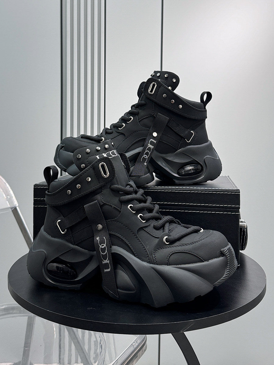 Studs Strap Buckle High-Top Chunky Sole Sneakers