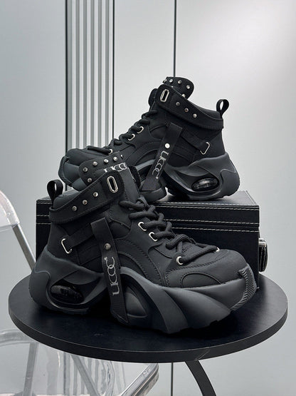 Studs Strap Buckle High-Top Chunky Sole Sneakers