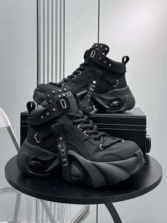 Studs Strap Buckle High-Top Chunky Sole Sneakers