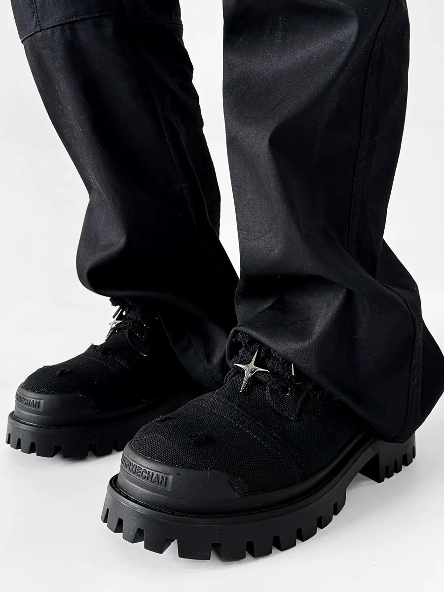 Round Toe Derby Design Damage Denim Shoes