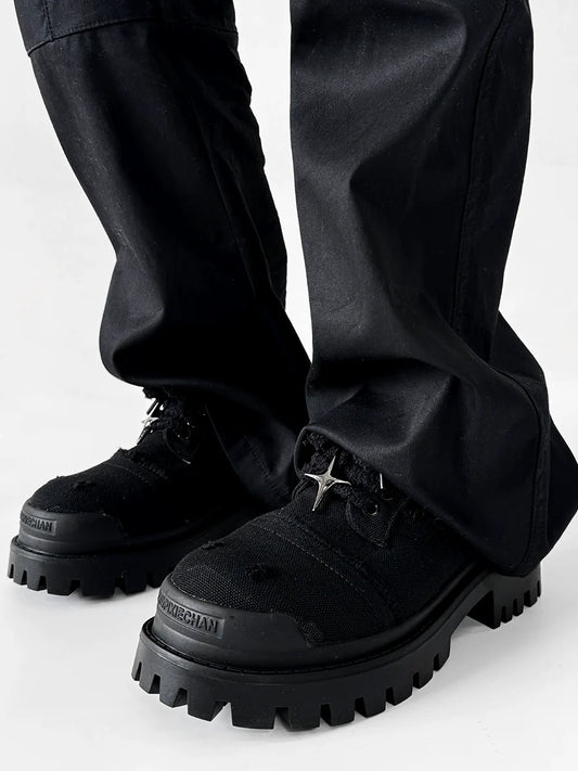 Round Toe Derby Design Damage Denim Shoes