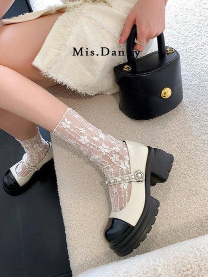 Rhinestone Strap Metallic Mary Jane Flats