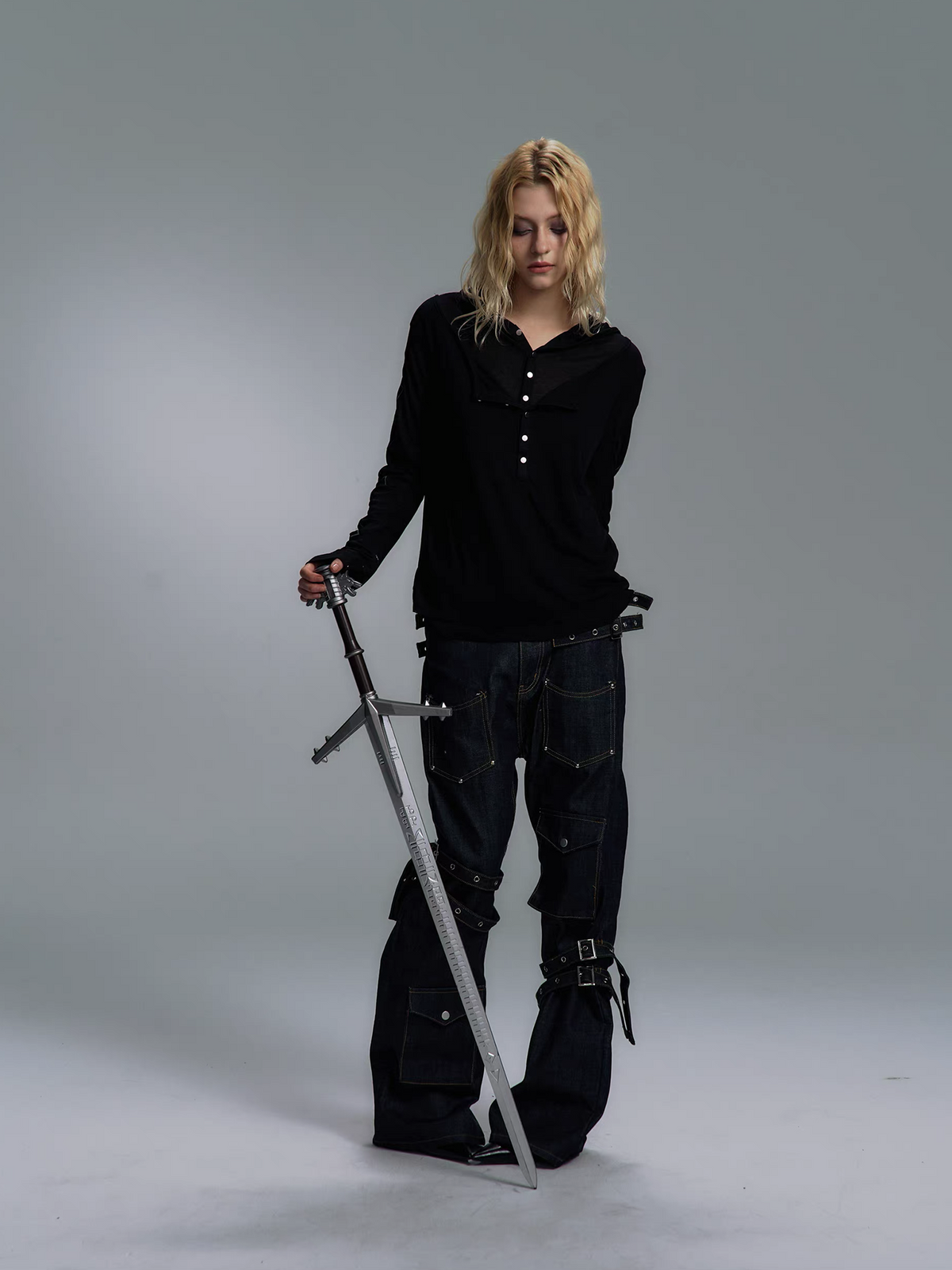 PAIKI Cross Layered Slim Hooded Long Sleeve Tee