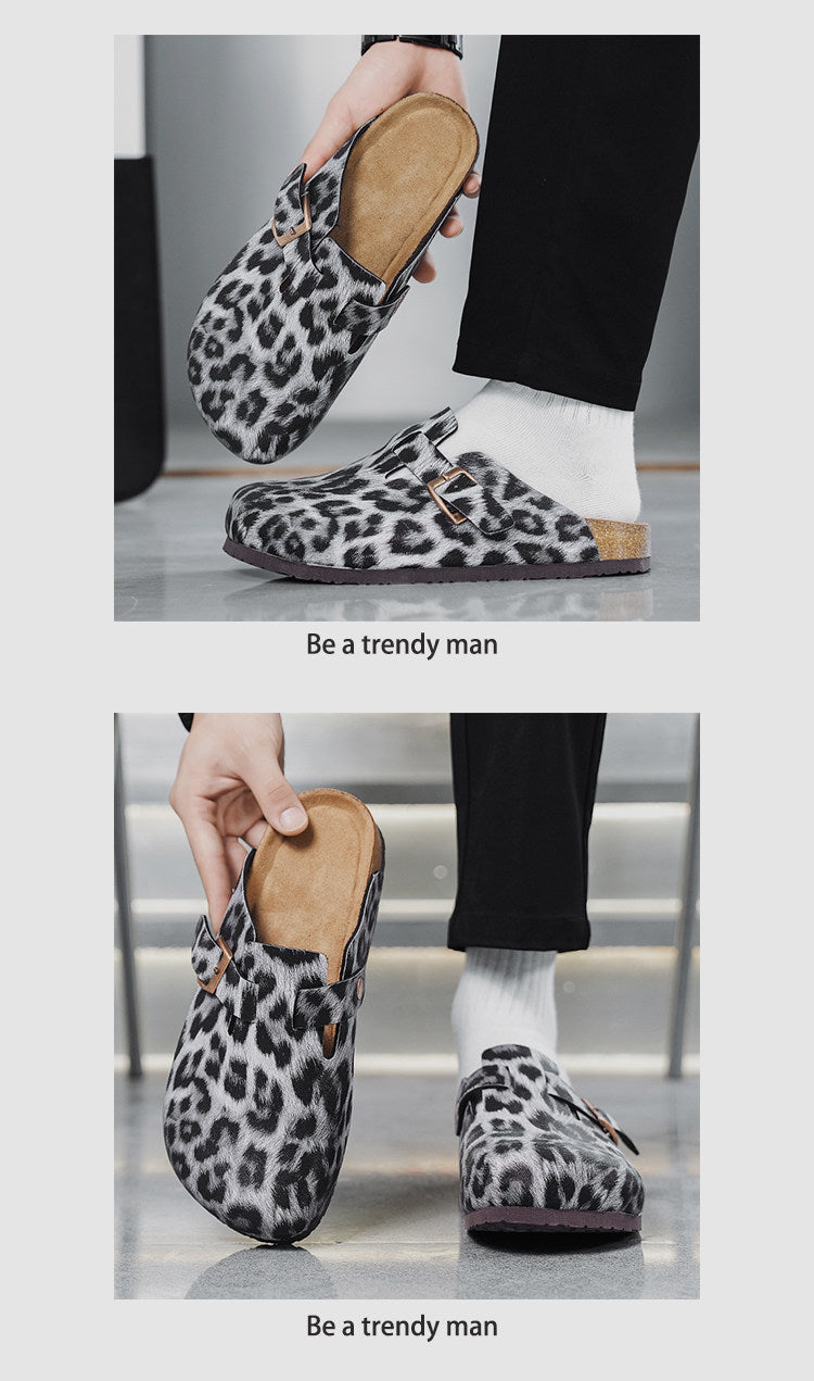 Leopard Print Metal Buckle Mules