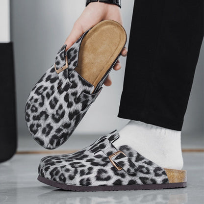 Leopard Print Metal Buckle Mules