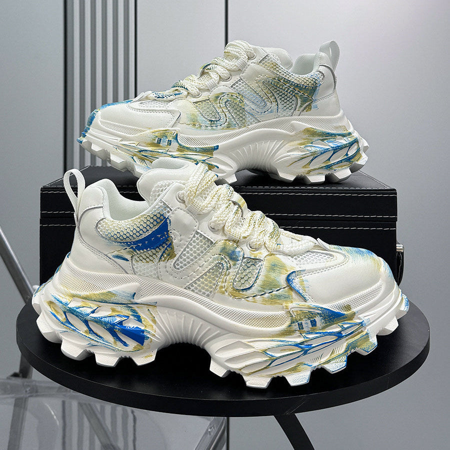 Paint Mesh Design Chunky Sole Sneakers