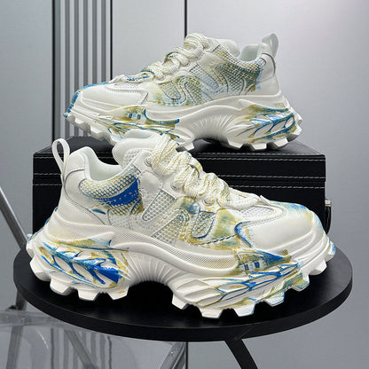 Paint Mesh Design Chunky Sole Sneakers