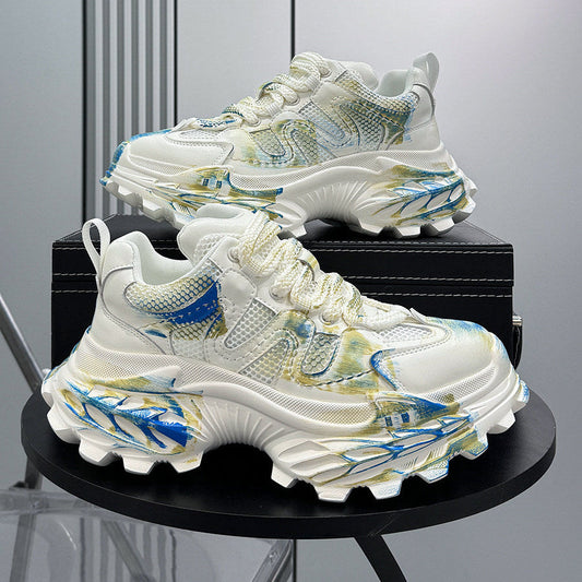 Paint Mesh Design Chunky Sole Sneakers