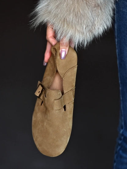 Tan Buckle Leather Loafers