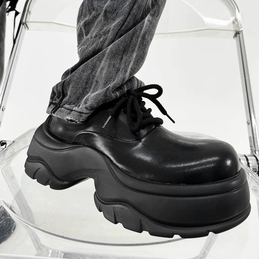 Chunky Sole Round Toe Leather Shoes
