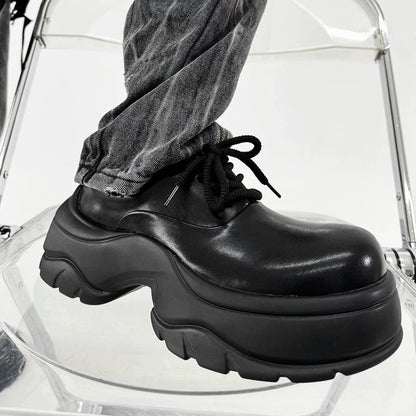 Chunky Sole Round Toe Leather Shoes
