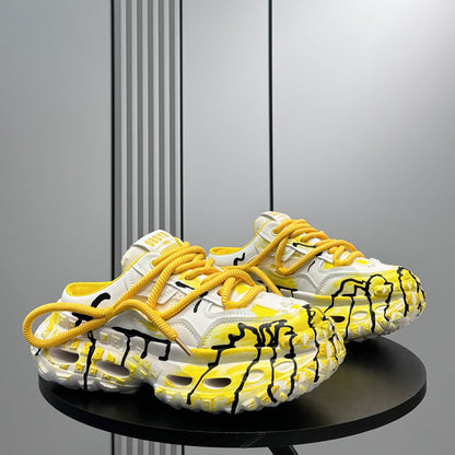 Chunky Platform Printed Lace-Up Sneaker Mules