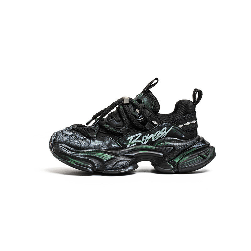 Layered Panel Graphic Chunky Lace-Up Sneakers