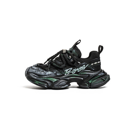 Layered Panel Graphic Chunky Lace-Up Sneakers