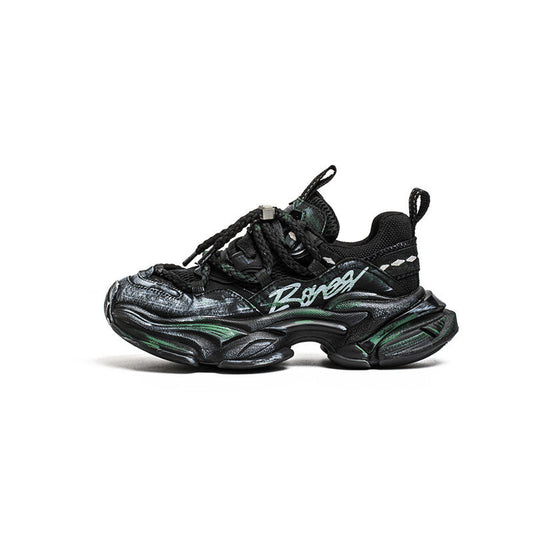 Layered Panel Graphic Chunky Lace-Up Sneakers