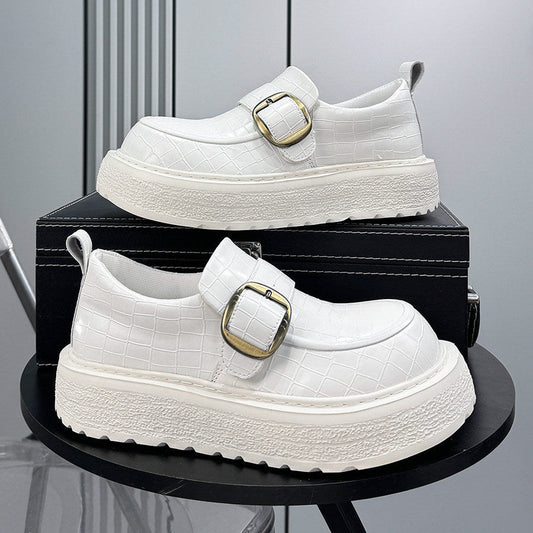 Platform Metal Buckle Round Toe Loafers WN24784