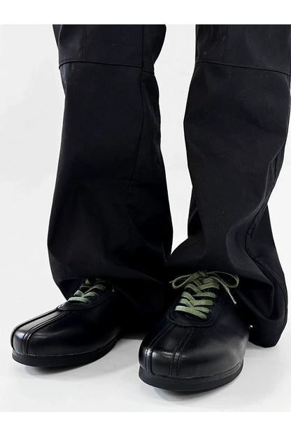 Black Split-Toe Derby Shoes with Green Laces