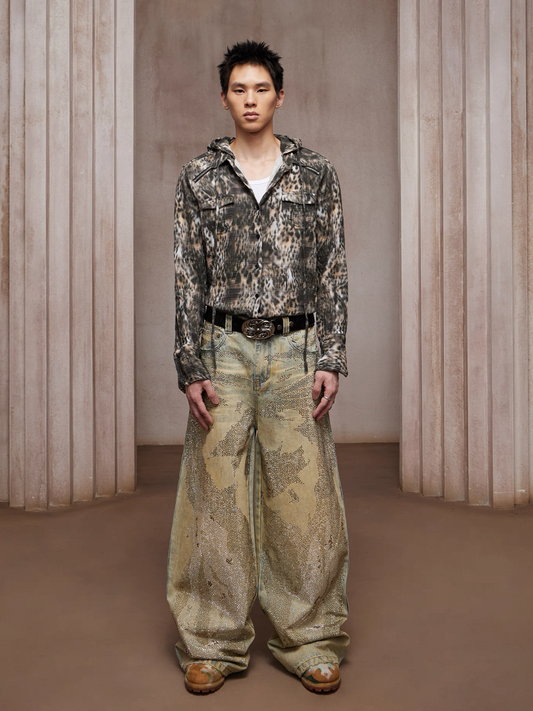 DND4DES Dirty-Washed Diamond Wide-Leg Jeans Yellow