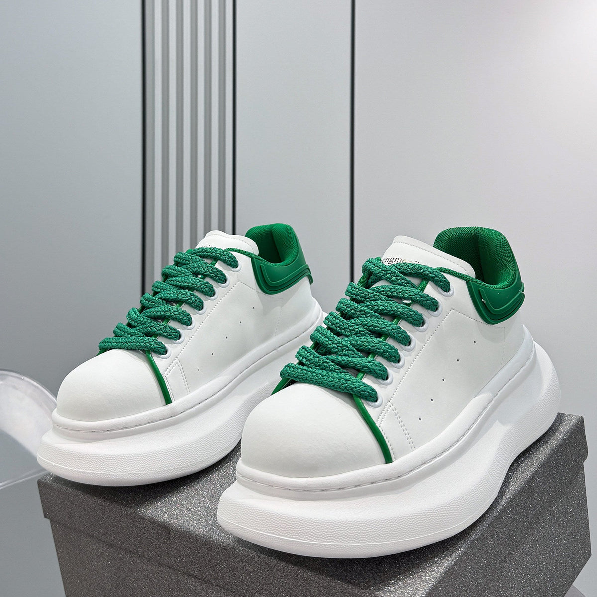 Round-Toe Platform Lace-Up Sneakers