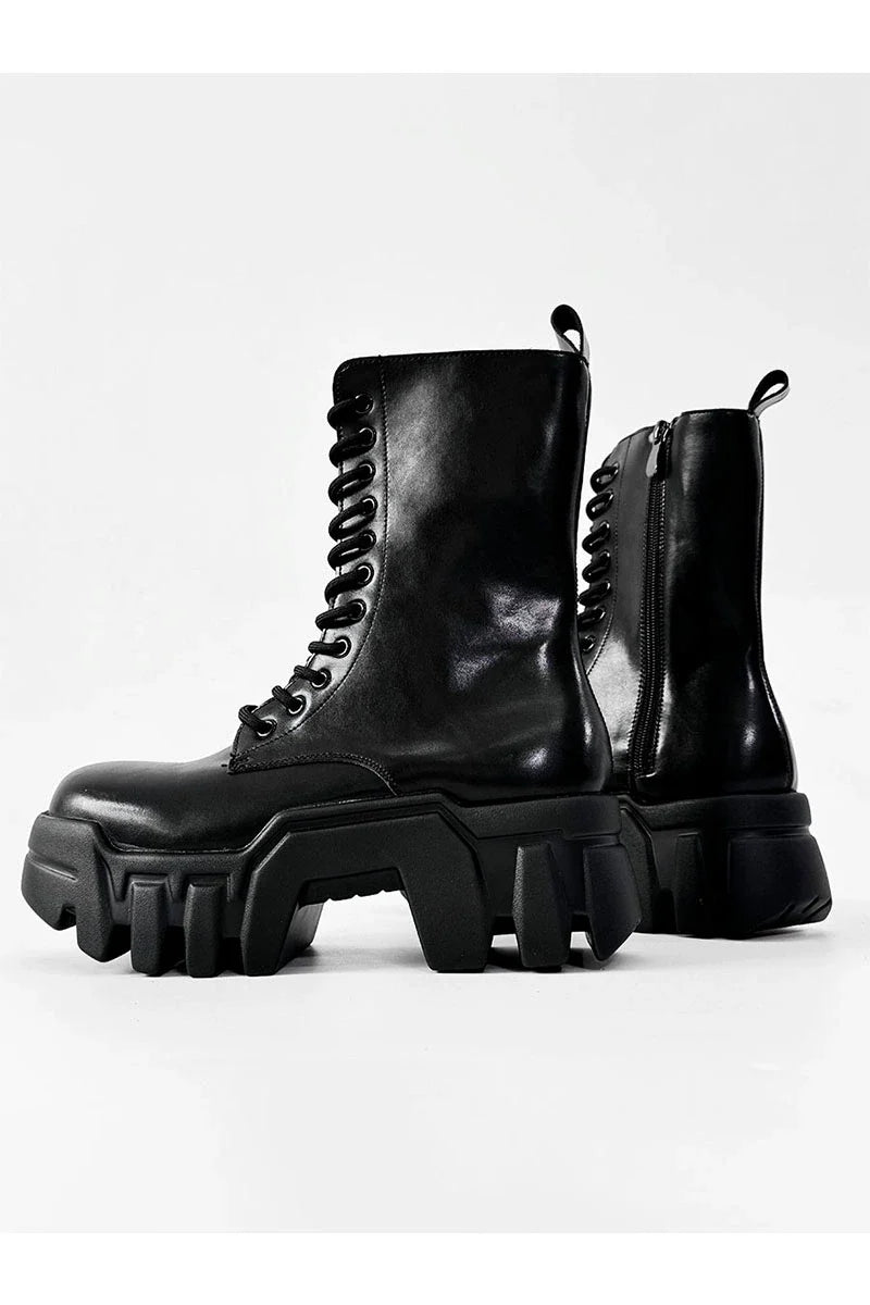 Futuristic Black Zip Platform Combat Boots