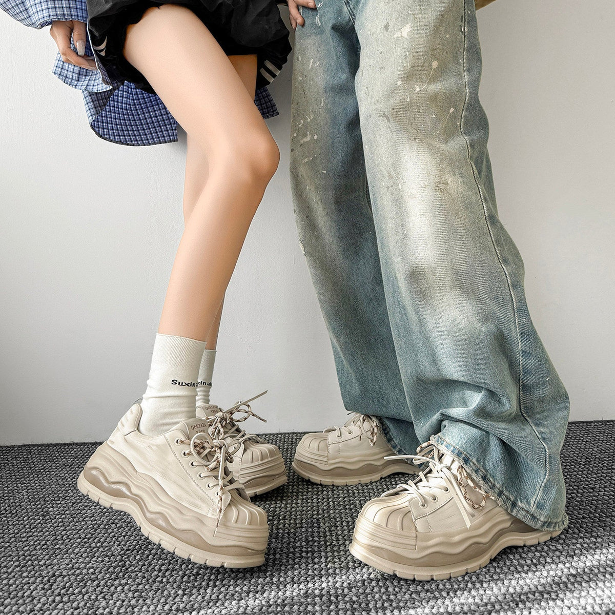 Chunky Shell Toe Platform Lace-Up Sneakers