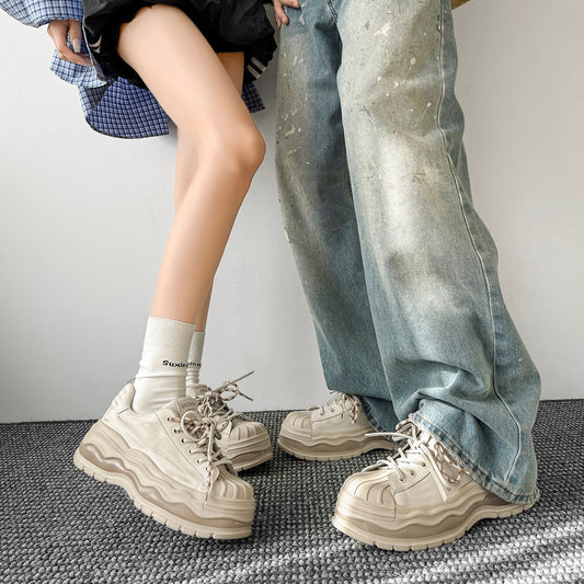 Chunky Shell Toe Platform Lace-Up Sneakers