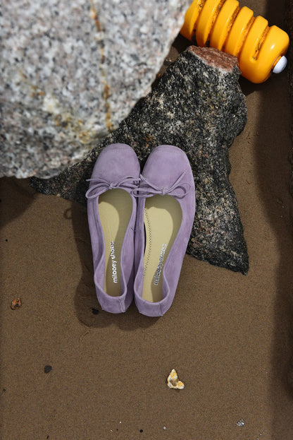 Bow-Trim Velvet Square-Toe Ballet Flats
