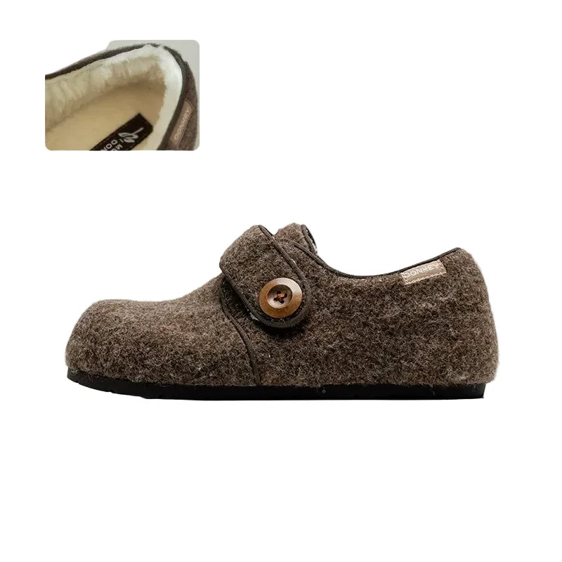 Cozy Fleece Button Mary Jane Slippers