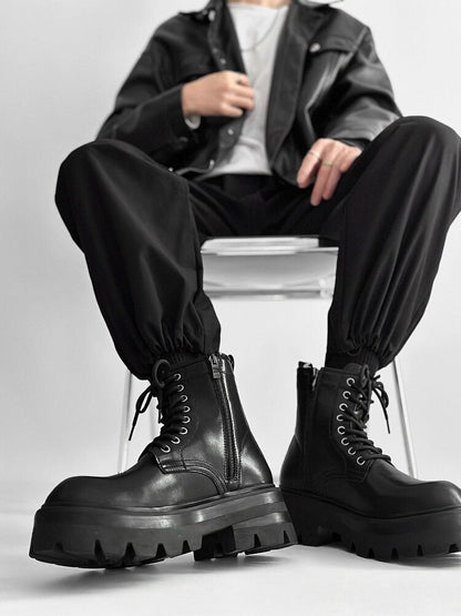 Chunky Lug Sole Platform Lace-Up Zipper Boots