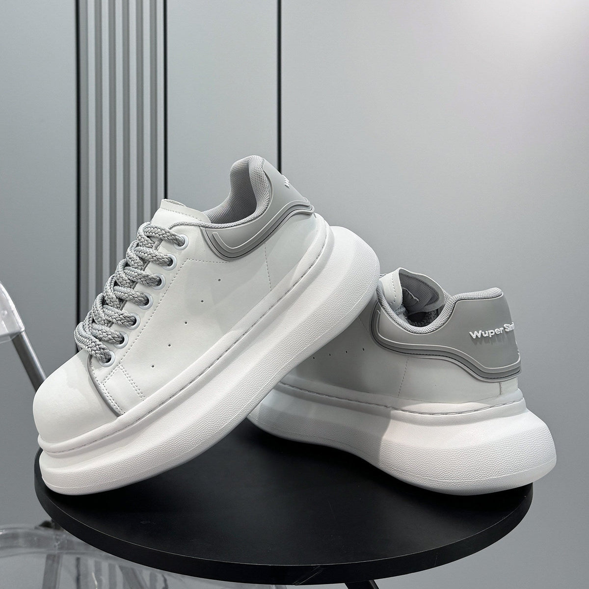 Round-Toe Platform Lace-Up Sneakers