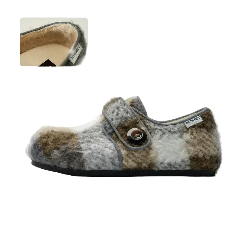 Cozy Fleece Button Mary Jane Slippers