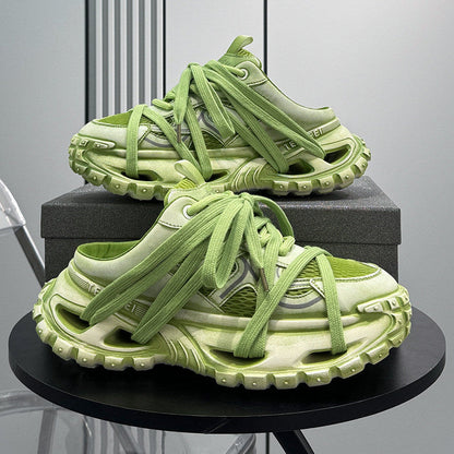 Metallic Rope Lace Chunky Sole Slip-On Shoes