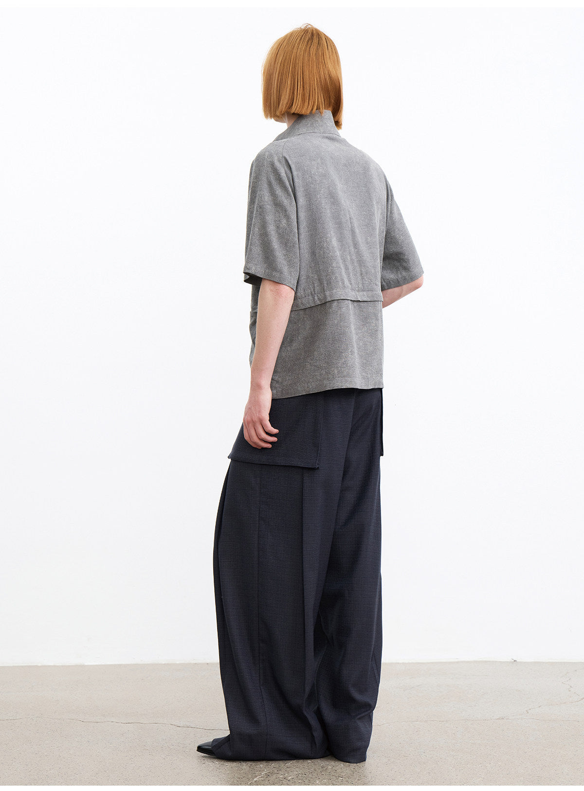 Shirt with a Slanted Collar and Fitted Waist