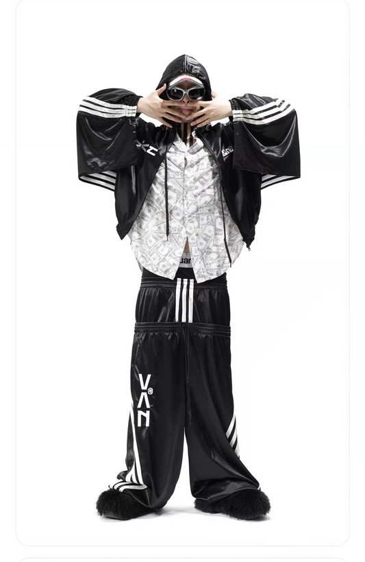 VANGUARDIA Striped Drop-Shoulder Hooded Jacket