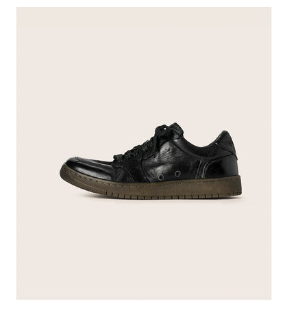 Vintage Black Leather Low-Top Sneakers