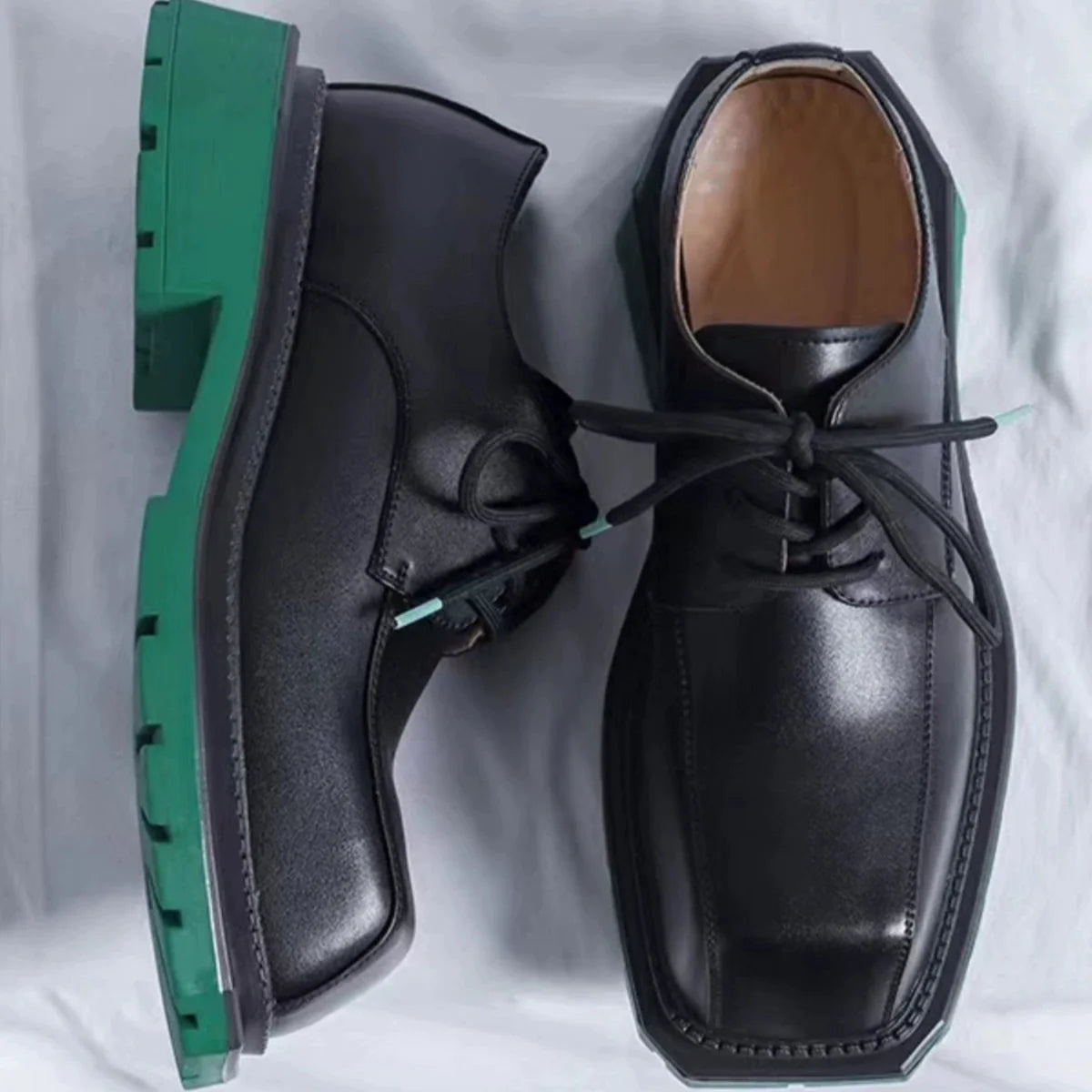 Square Toe Chunky Sole Leather Derby Shoes