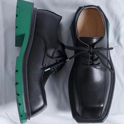 Square Toe Chunky Sole Leather Derby Shoes
