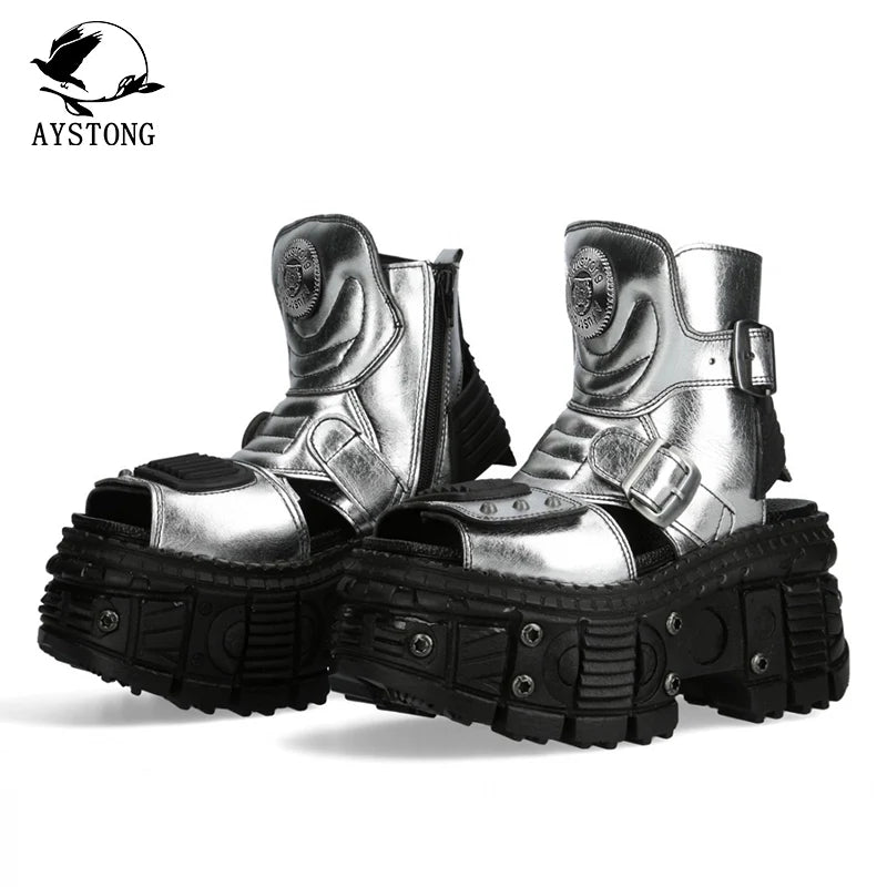 Chunky Sole Metallic Design Boots