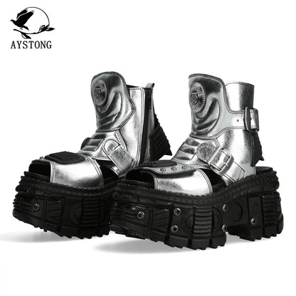 Chunky Sole Metallic Design Boots