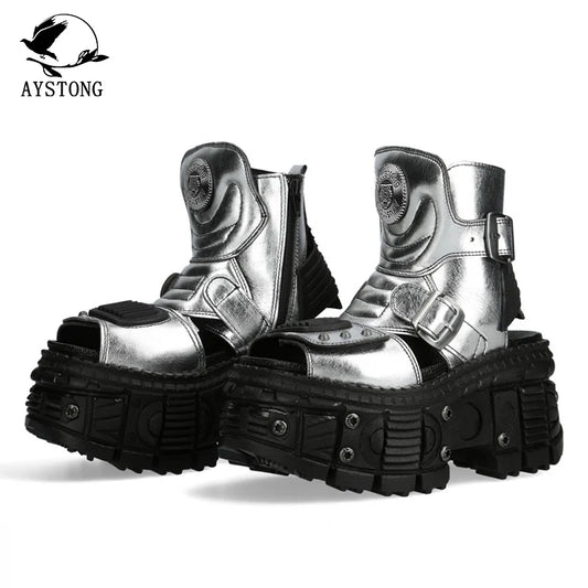 Chunky Sole Metallic Design Boots