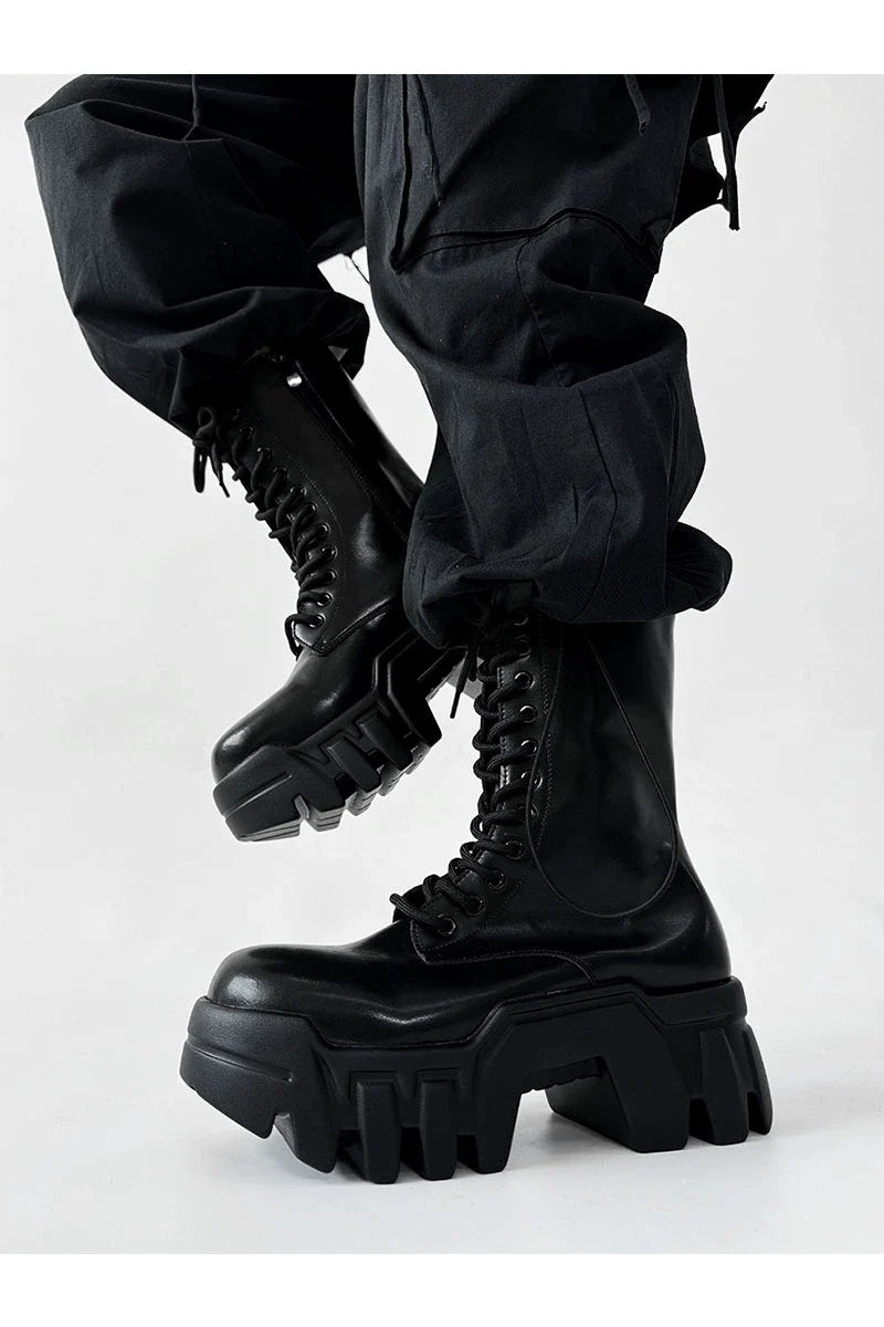Futuristic Black Zip Platform Combat Boots