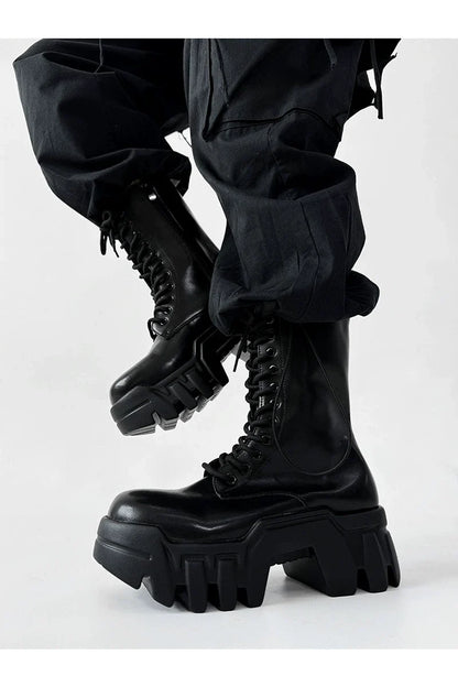 Futuristic Black Zip Platform Combat Boots