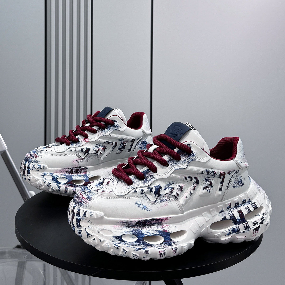 Paint Graffiti Print Chunky Sole Sneakers