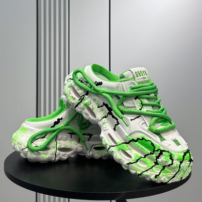 Chunky Platform Printed Lace-Up Sneaker Mules