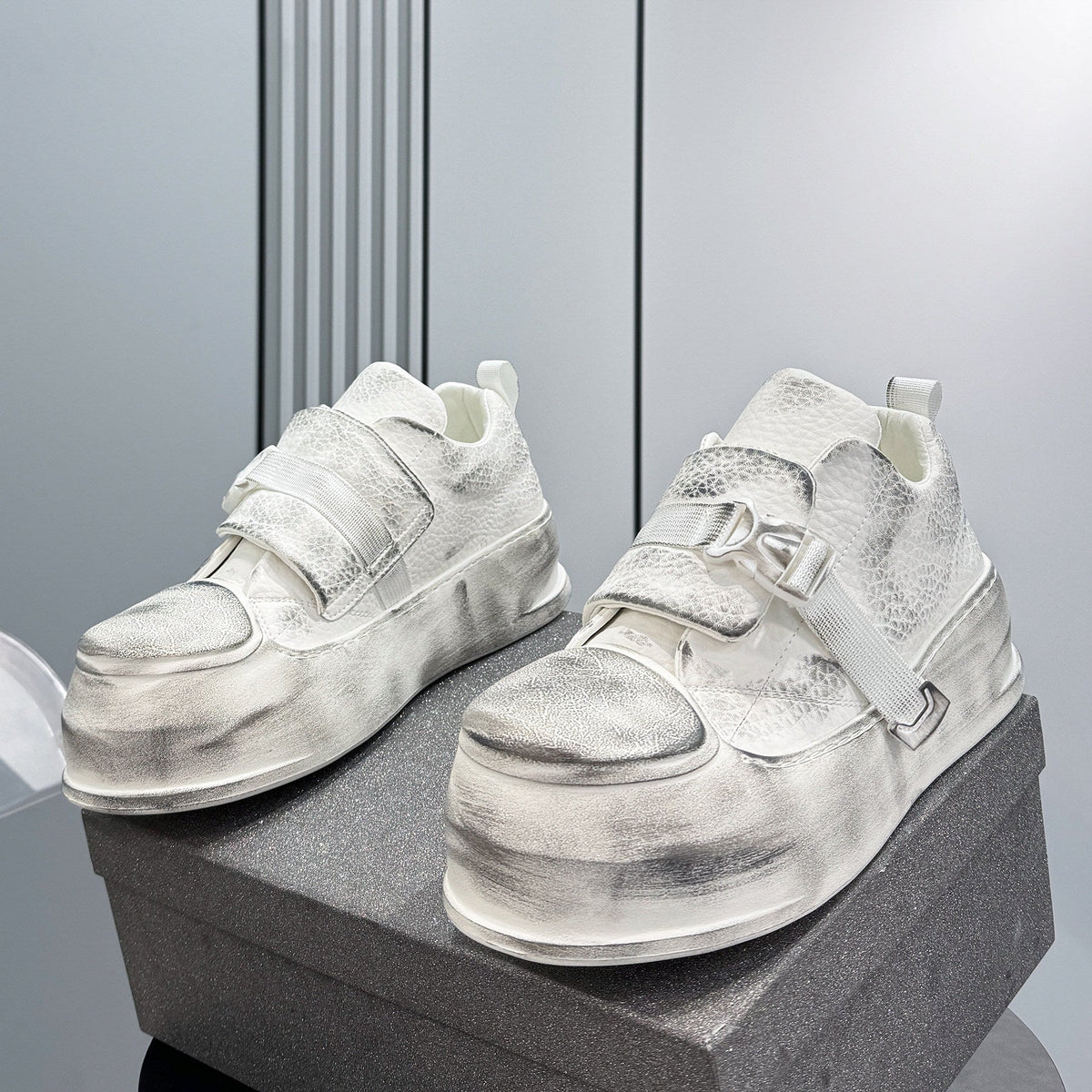 Platform Square Toe Buckle Strap Sneakers