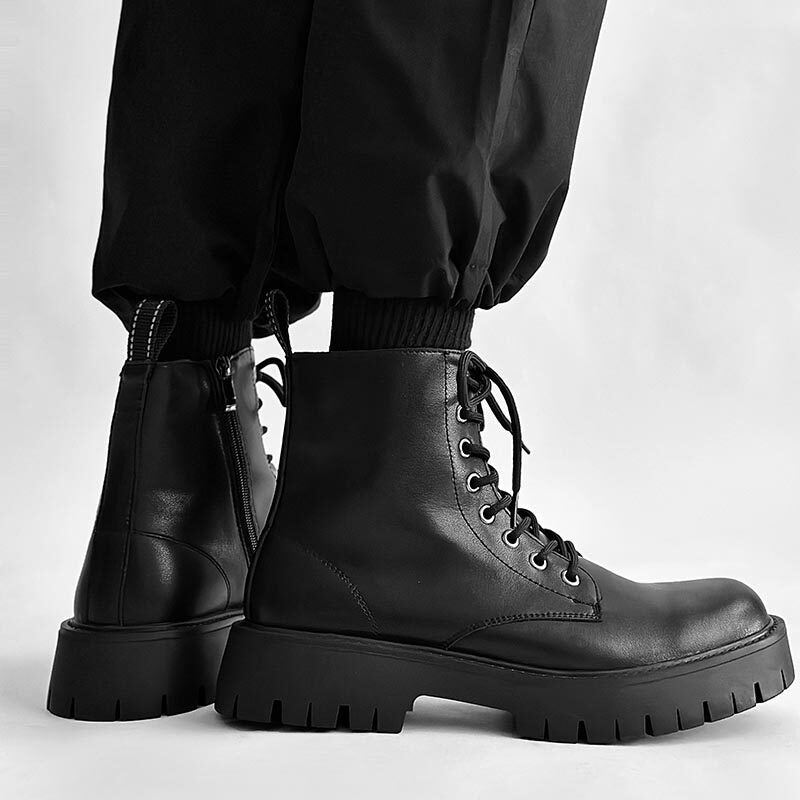 Chunky Platform 8-Eye Lace-Up Zipper Boots