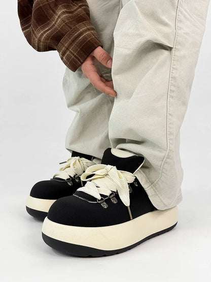 Chunky Sole Puffy Design Suede Sneakers